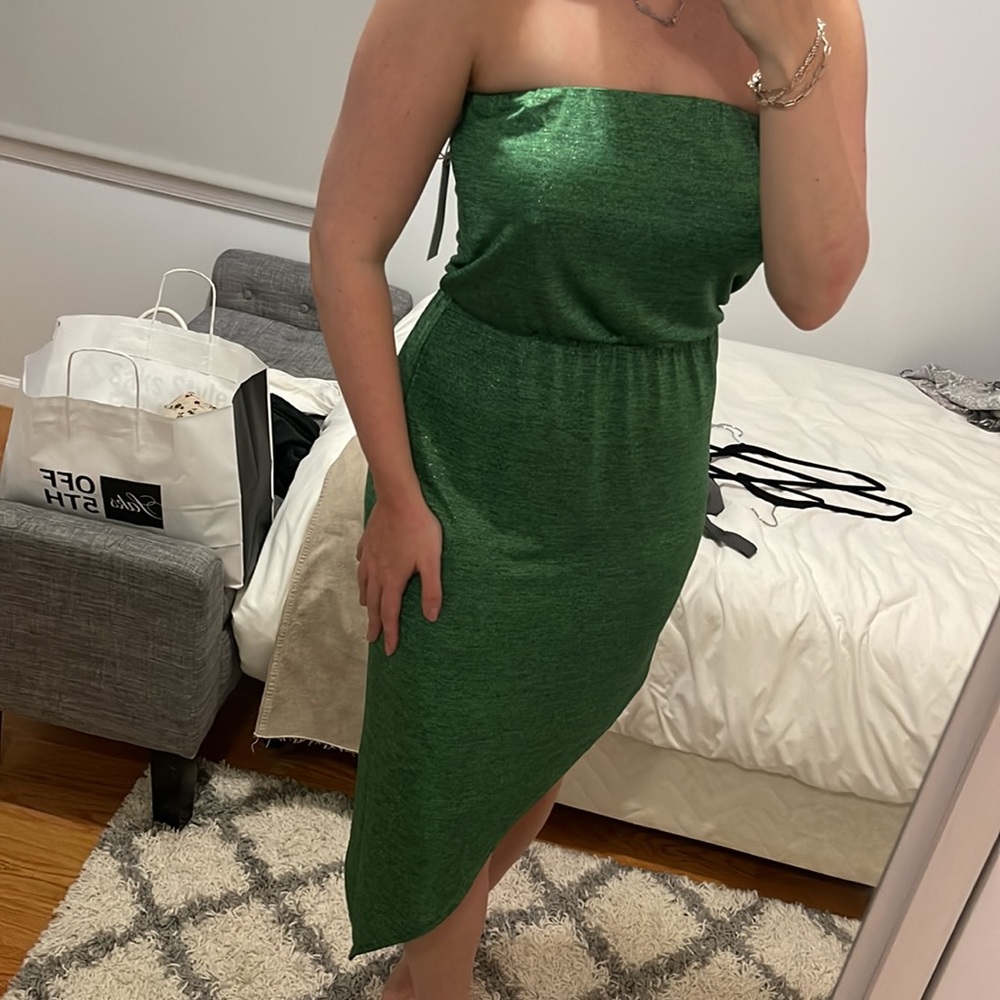 Women Green Floral Strappy Asymmetric Hem Dress